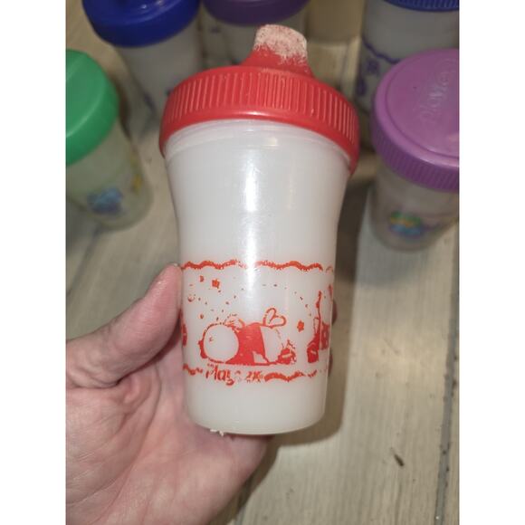 Vtg 90s Playtex Sippy Cups Valves Lot Of 10 Dinosaur Fish Chick Train Flaw Read - Picture 5 of 16